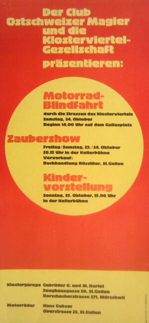 Motorrad-Blindfahrt ..., Zaubershow ..., Kindervorstellung ...